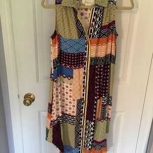Mixed Print Sleeveless Shirtdress